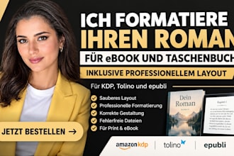 formatiere ihren roman für ebook und taschenbuch inkl layout für KDP, tolino,