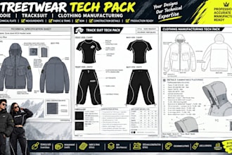 design streetwear tech pack for hoodie, tracksuit and clothing manufacturing