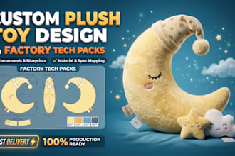 design a custom plush toy character and factory tech pack