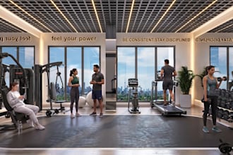 recreate fitness facility,modern gym interior design,hiit turf,cardio mezzanine