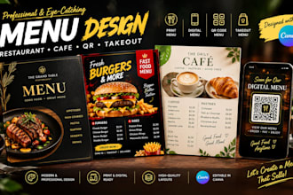 design restaurant fast food menu, cafe qr code takeout digital menu using canva