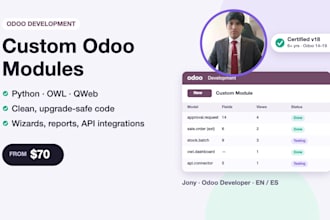 develop custom odoo modules and features in python, owl and qweb