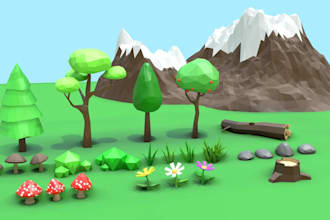 create roblox low poly environment assets, nature props, trees and rocks