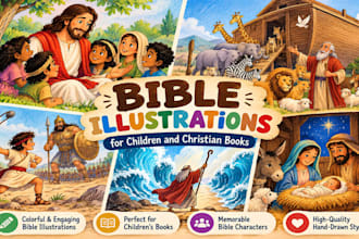 illustrate christian children story book, bible story and bible illustration