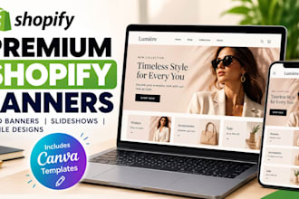 design shopify banners, homepage slideshows and canva templates