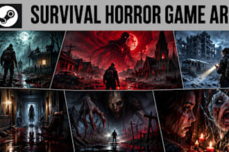 design survival horror game art steam capsule horror game banner cover artwork