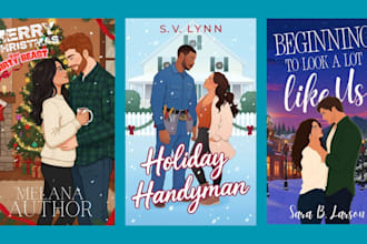 do holiday romance book cover design, character illustration, kindle book cover
