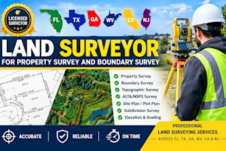 provide fl tx ga wg ca nj land surveyor for property survey and boundary survey