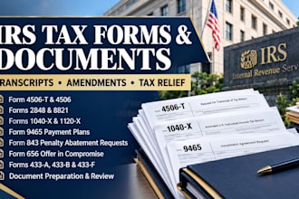 prepare irs tax forms transcript requests amendments and tax relief documents