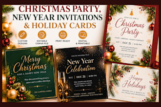 design christmas party card, new year invitations and holiday cards