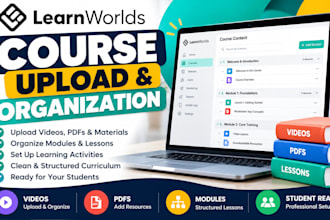 upload and organize your learnworlds course lessons and modules