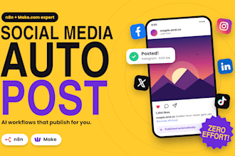 be your expert for social media auto post n8n ai automation workflow make com