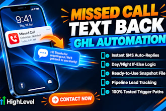 build gohighlevel missed call text back snapshot sms crm automation systems