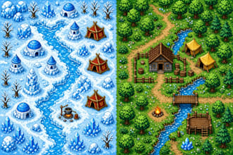 create pixel art tileset pixel tile map character design sprite sheet animation