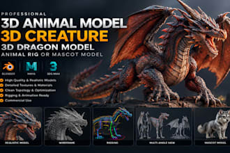 realistic 3d animal model 3d creature 3d dragon model animal rig or mascot model