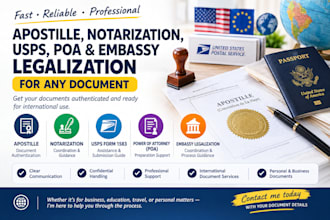 notarise apostllle, usps, eu, poa and do embassy legalization for any document