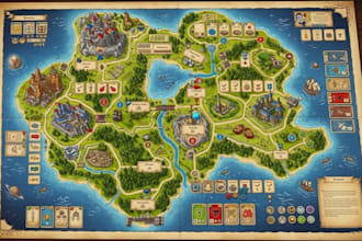 design 2d boardgame map, 2d map illustration, tabletop dnd map, fantasy game map