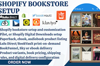 build shopify bookstore luludirect bookvault bookfunnel printify skypilot store