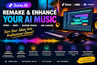 remake suno ai song, recreate ai music and beat, mix master track, backing track