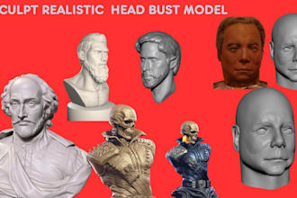sculpt 3d head bust, full body model from your photo, likeness stl for printing