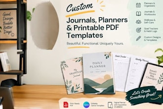 design custom journals, planners, and printable PDF templates