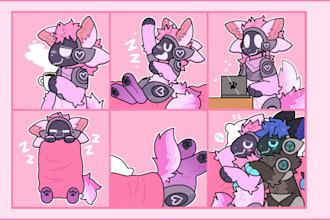 draw expressive furry sticker pack, fursona sticker, furry emote, protogen, ych