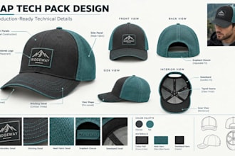 do hat tech pack bframe cap techpack design snapback mockup, beanie tech pack