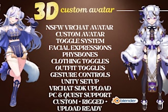 create custom 3d anime vtuber model, vrchat furry avatar, nsfw toggle