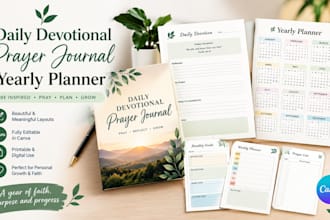 design,format daily devotional prayer journal, yearly planner,canva journal