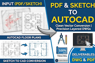 convert PDF blueprint or sketch to autocad dwg drafting