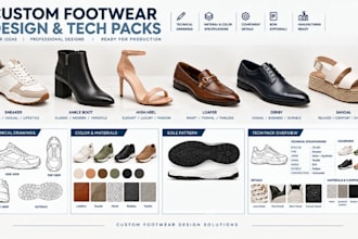 create shoe tech pack footwear cad sneaker design, high heels and sole pattern