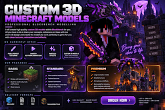 custom blockbench 3d models, animations and textures
