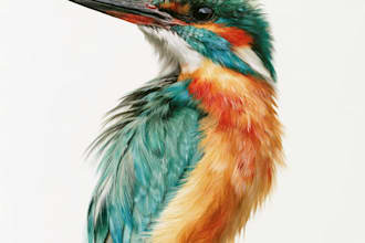draw animals, fish, bird in realistic style using watercolor