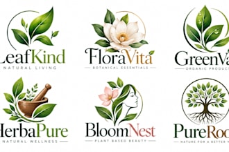 design a professional plant, floral, leaf, organic nature, herbal botanical logo