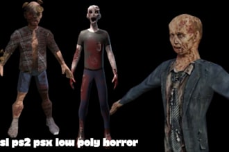 create ps1 psx ps2 low poly horror characters monsters, creatures rig, animation