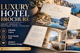 design luxury hotel brochure, resort booklet, boutique hotel catalog