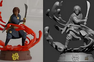 sculpt custom anime themed figurine from sketch,collectible warrior statue,stl
