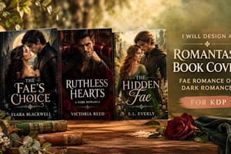 design a romantasy book cover and fae romance or dark romance for KDP