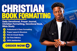 format daily devotional, prayer journal, christian ebook layout design for KDP