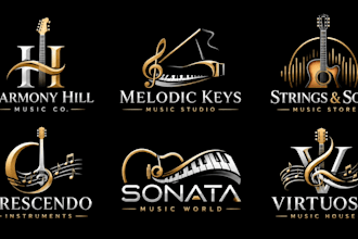design a professional, musical instruments, guitar, piano music instrument logo