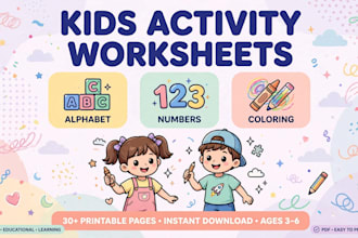 design kids activity worksheets and colouring pages