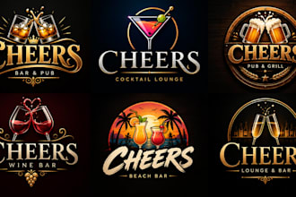 design a professional celebration, party, toast, cocktail, bar, pub cheers logo