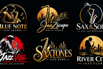 design a professional, jazz music, sax player, musical instrument saxophone logo
