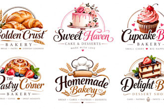 design a professional bread, pastry, cake, cupcake dessert, homemade bakery logo
