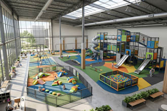 design 3d outdoor playground, trampoline park, family entertainment center