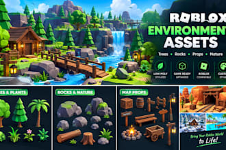 create low poly roblox environment assets, trees, rocks and map props 3d