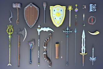 create roblox fantasy props, low poly medieval weapons, roblox low poly props