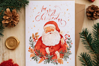 hand draw christmas, birthday, greeting, custom card