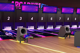 design 3d bowling alley, arcade, entertainment center