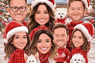 make a christmas caricature and a holiday gift card drawing